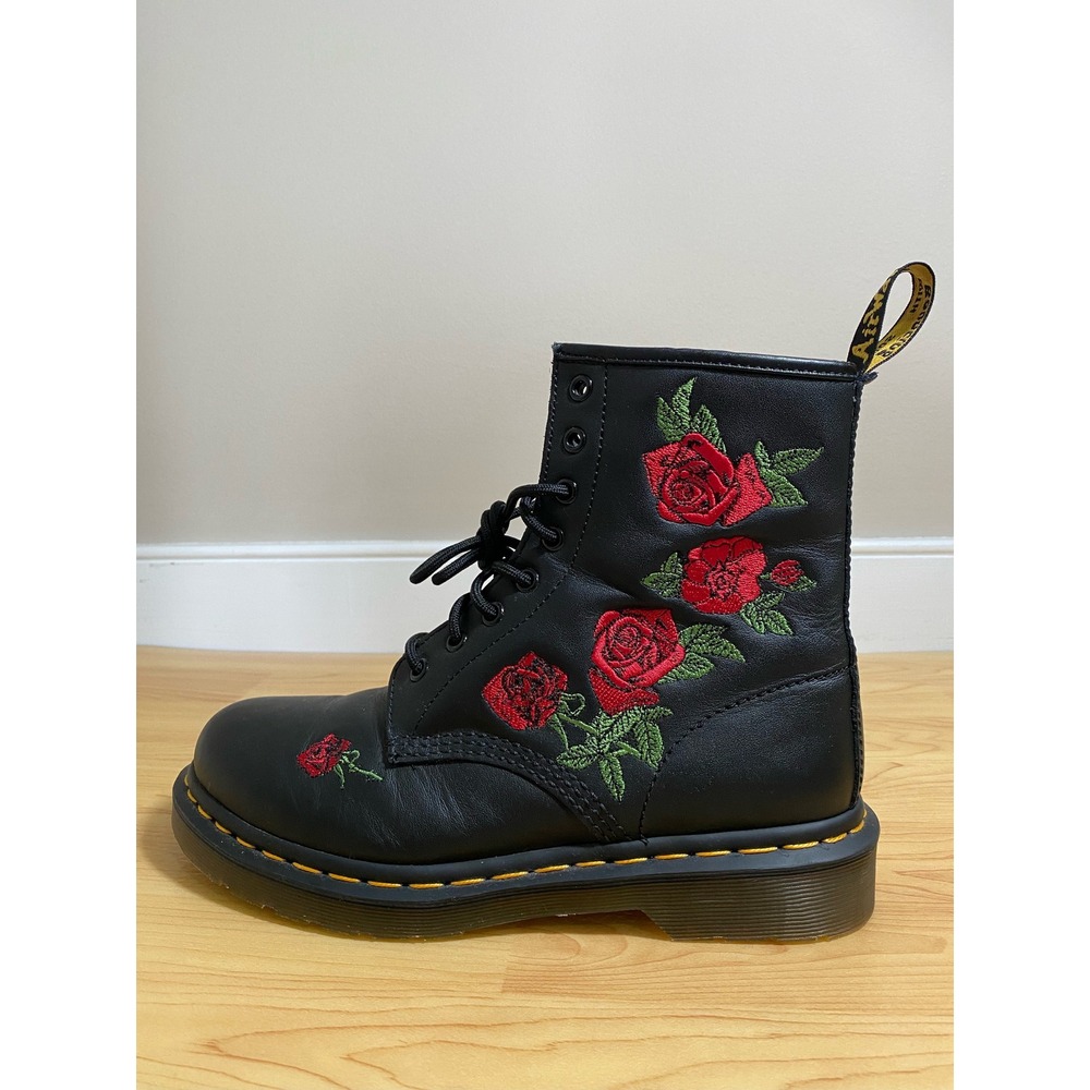 Dr. Martens 1460 Vonda Black Rose Embroidered Leather Boots Womens 9 Mens 8 - Picture 8 of 10